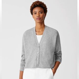 Eileen Fisher Italian Cashmere Cropped Cardigan in Dove Grey EUC